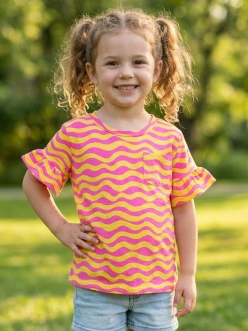 🐲3 FOR $9🦄 Spotted Zebra Short Sleeve Ruffled Bright Striped Tee Top Shirt M